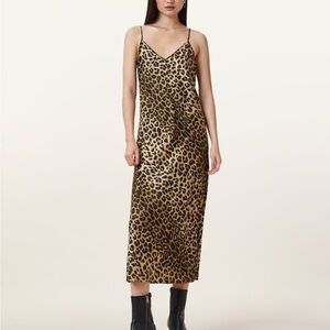 All Saints Hera Léopard Print 2 in 1 midi dress Size medium
